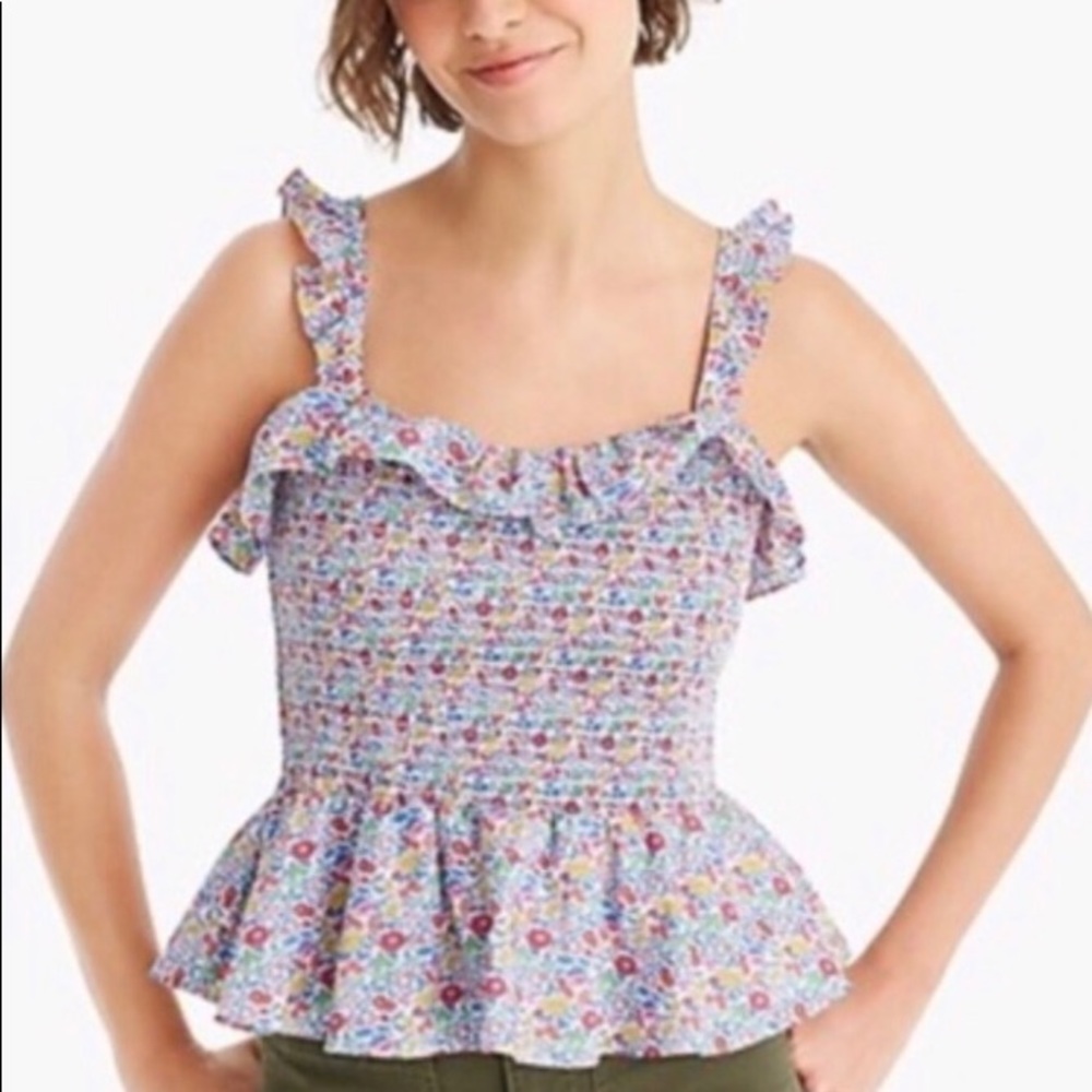 J.Crew x Liberty of London smocked peplum top